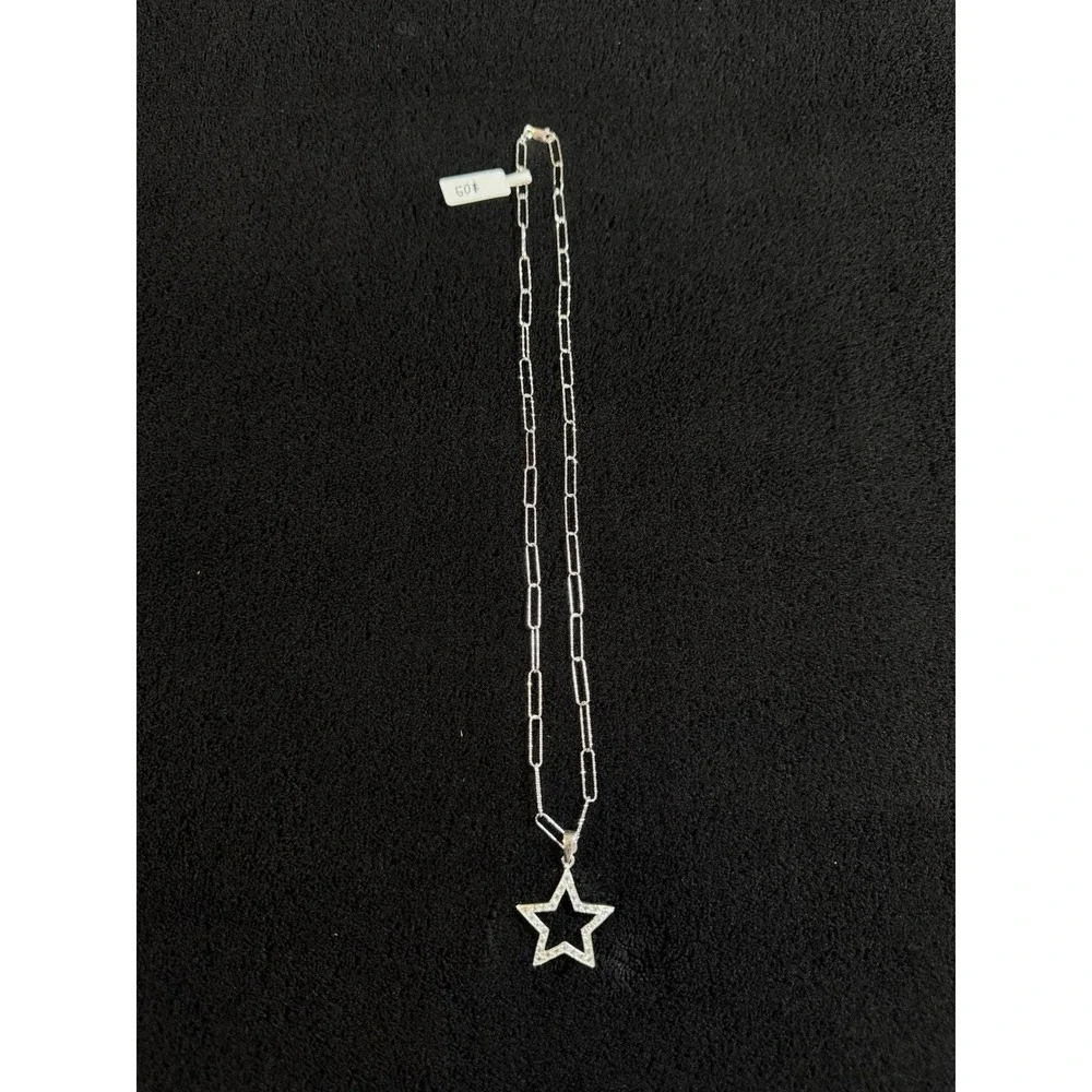Cadena Brillante Con Dije De Estrella Con Piedritas - plata 925 22 Inch